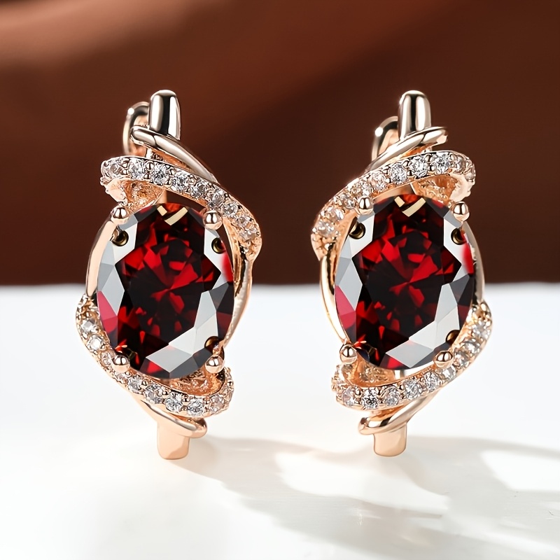 Women's Blue Oval Synthetic Zirconia Inlaid Earrings, Elegant & Classic